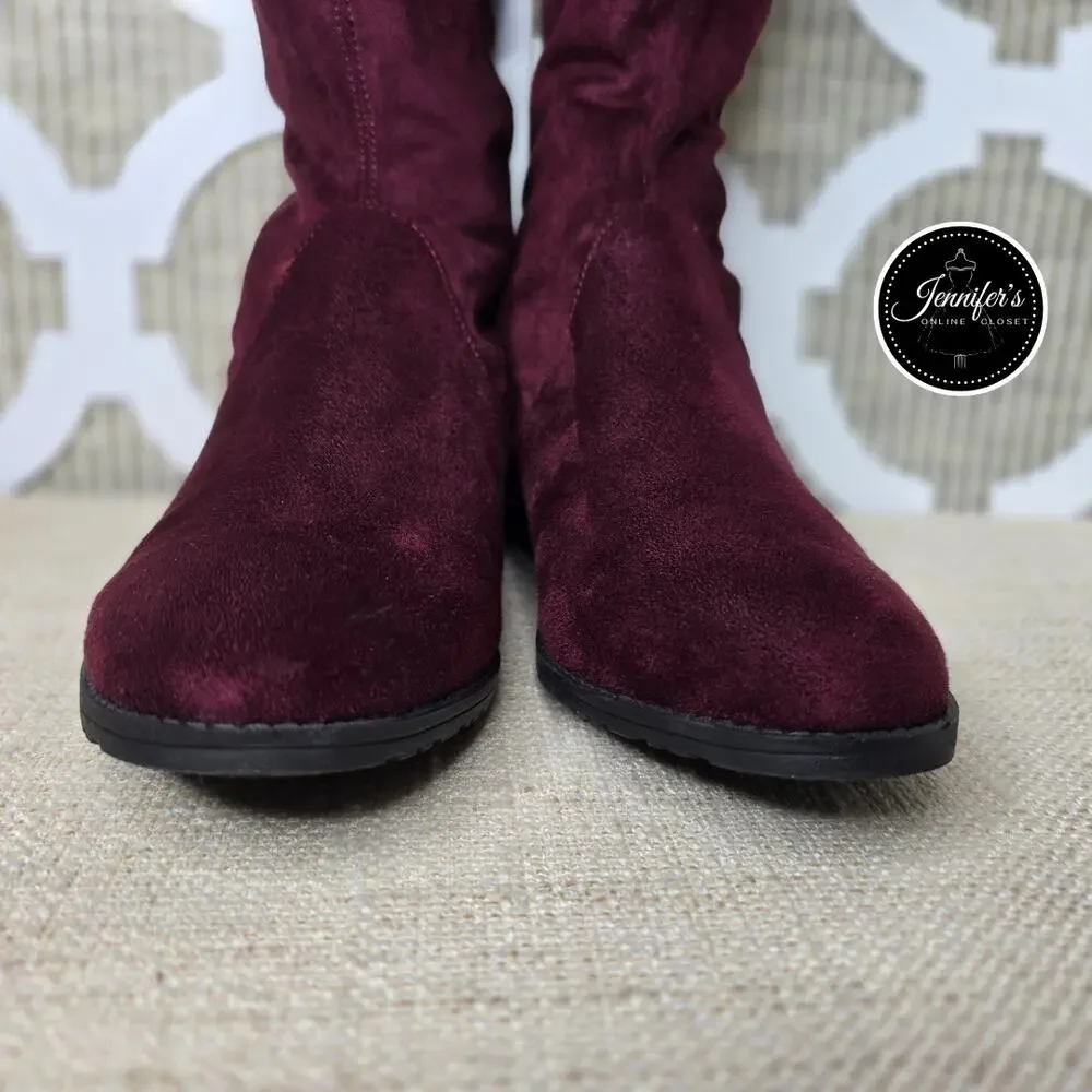 Unisa Women's Dark Red Unadivan Over the Knee Faux Suede Boots Size 8M